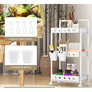 Τρόλεϊ Κουζίνας 3 Επιπέδων με Ρόδες  42 x 29 x 83 cm Λευκό JZ10202WH Costway