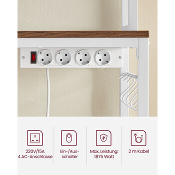 Ράφι Κουζίνας VASAGLE με Πρίζες, 40x80x170 εκ., Καφέ/Λευκό 
