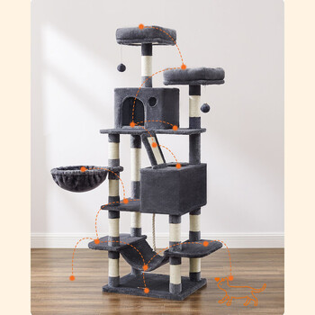 Δέντρο Γάτας - Ονυχοδρόμιο Πολλαπλών Επιπέδων 'Υψους 168 εκ. Γκρι PCT165G01 Feandrea