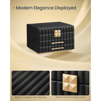 Κοσμηματοθήκη 3 Επιπέδων με Καθρέφτη 21,5 x 24 x 15,8 cm Μαύρο SONGMICS JBC183B01