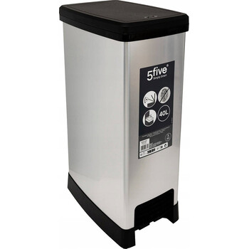 5Five Simply Smart  Πλαστικός Κάδος Απορριμμάτων με Πεντάλ 40L Slim, Γκρι  206737