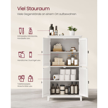 VASAGLE Ντουλάπι Μπάνιου με 4 Πόρτες, Ρυθμιζόμενα Ράφια, Λευκό UBBC552P31