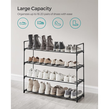 Ραφιέρα Παπουτσιών SONGMICS 4 Επιπέδων, Χωράει 20 Ζευγάρια, Μαύρη 