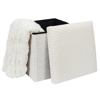 Πτυσσόμενο Σκαμπό με Αποθηκευτικό Χώρο Μπεζ 38 x 38 x 38 cm Home Deco Factory HD0276