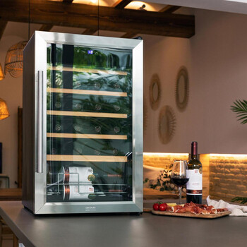 CECOTEC  Συντηρητής Κρασιών Bolero  GrandSommelier 2450 Inox με Συμπιεστή, Χωρητικότητα 24 Φιαλών, Ρυθμιζόμενη Θερμοκρασία 5-18ºC, και Πίνακας Ελέγχου Αφής  CEC-00125