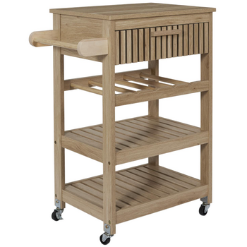 Ξύλινο Τρόλει Κουζίνας με 3 Ράφια και Συρτάρι 65 x 84.5 x 40 cm HD0312 Home Deco Factory
