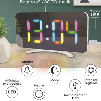 Ρολόι Ξυπνητήρι με Οθόνη LED  καθρέφτη RGB  15,8 x 1,3 x 7,8 cm HT0122 Be Mix