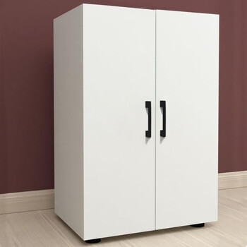 PRATIKO  Πολυχρηστικό Έπιπλο με 2 Πόρτες και 2 Ράφια σε Λευκό Ξύλο με Μαύρες Λαβές 49x32x74εκ 02842027