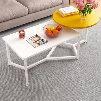 Shally Dogan  Χαμηλό Τραπέζι Καφέ με 2 Ράφια Σχεδιασμού Πολυτελείας για Σαλόνι σε Λευκό και Κίτρινο 02841336