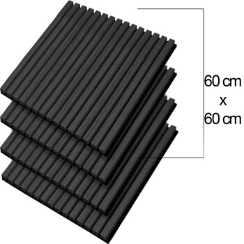 BAKAJI  Σετ 4 Ακουστικά Πάνελ Απορρόφησης Ήχου 60x60εκ Μαύρο Καπνιστό σε Ξύλο 3D για Τοίχο 02841832