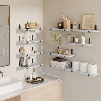 BAKAJI  Σετ 10 Γκρι Ξύλινα Ράφια Τοίχου Εξοικονόμησης Χώρου 40.5x15εκ 02841417