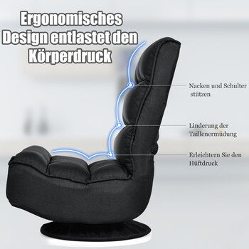 Περιστρεφόμενη Ρυθμιζόμενη Καρέκλα Δαπέδου με Πτυσσόμενη Πλάτη και Αφαιρούμενο Κάλυμμα  58 x 75 x 82,5cm Μαύρο HW65592BK Costway