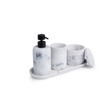 Σετ Αξεσουάρ Μπάνιου - Σαπουνιού 4 τεμαχίων - Λευκό/Μάρμαρο  8720604882780 Lifa-Living