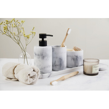 Σετ Αξεσουάρ Μπάνιου - Σαπουνιού 4 τεμαχίων - Λευκό/Μάρμαρο  8720604882780 Lifa-Living