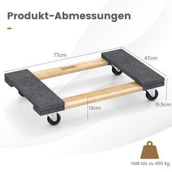 Costway  Τετράτροχο Καρότσι Μεταφοράς Επίπλων από Ακακία - Αντοχή έως 450 kg TH10055