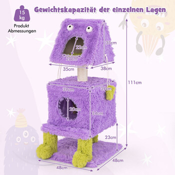 Costway  Διασκεδαστικό Δέντρο Γάτας με Θέμα Τέρας - Πολυτελείς Κατοικίες & Παιχνίδια για Γάτες PV10189PU