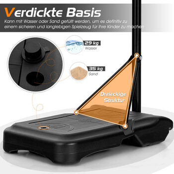 Costway  Φορητή Μπασκέτα Ρυθμιζόμενου Ύψους για Παιδιά και Ενήλικες - Ανθεκτική και Αδιάβροχη Κατασκευή SP37742