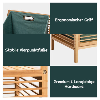 Costway  Πτυσσόμενο Καλάθι Απλύτων από Μπαμπού με Διπλή Ραφιέρα και Αποσπώμενο Καλάθι HW66588NA