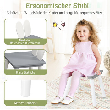 Costway  Σετ Παιδικού Τραπεζιού και Καρεκλών με Αυτιά Λαγού για Παιδιά 3-6 Ετών HY10103GR