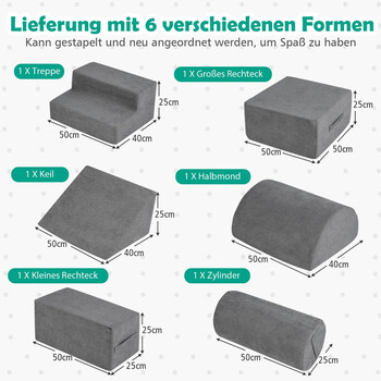 Costway Σετ Αναρρίχησης και Σκαρφαλώματος για Παιδιά με Μαλακό Ύφασμα Chenille και Υψηλής Πυκνότητας Αφρό HV10615GR