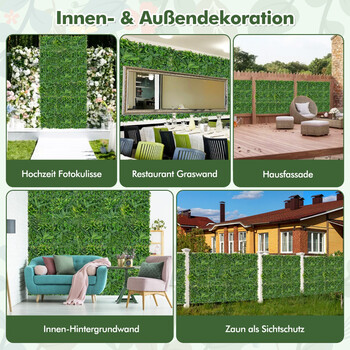 Costway Τεχνητός Φράκτης με 4 Πάνελ Faux-Πυξάρι 50 x 50 cm με 7 Είδη Τεχνητού Γρασιδιού HZ10250