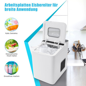Costway  Συσκευή Παραγωγής Παγάκια με Δεξαμενή 1,5L και Καλάθι 0,5kg - Παραγωγή έως 15kg/ημέρα, Διπλή Επιλογή Μεγέθους Παγάκια, Αυτόματος Καθαρισμός ES10331DE-WH