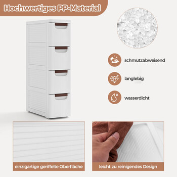 Costway Κινητή Μονάδα Αποθήκευσης με 4 Συρτάρια από Υψηλής Ποιότητας PP για Στενούς Χώρους JV11494WH