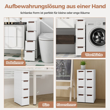 Costway Κινητή Μονάδα Αποθήκευσης με 4 Συρτάρια από Υψηλής Ποιότητας PP για Στενούς Χώρους JV11494WH