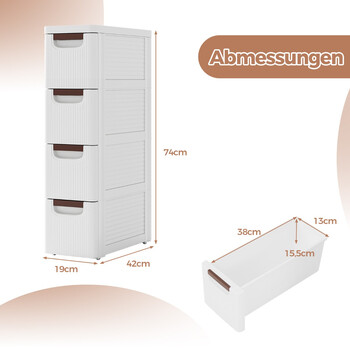 Costway Κινητή Μονάδα Αποθήκευσης με 4 Συρτάρια από Υψηλής Ποιότητας PP για Στενούς Χώρους JV11494WH