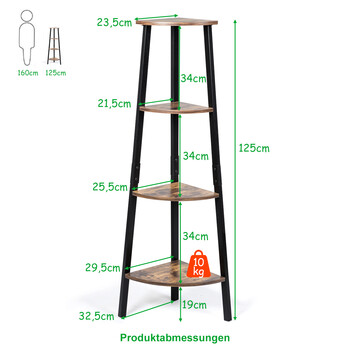 Costway  Γωνιακή Ραφιέρα 4 Επιπέδων με Βιομηχανικό Σχεδιασμό για Κομψή Οργάνωση Χώρου JV11010CF