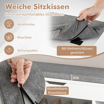 Costway  Πολυλειτουργική  Παπουτσοθήκη 104 x 48 x 30 εκ, με Κάθισμα και Αποθηκευτικό Χώρο JV11726GR