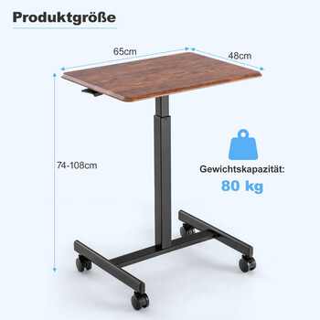 Costway  Ρυθμιζόμενο Γραφείο Laptop με Ρόδες και Μεταλλικό Σκελετό για Εργονομική Χρήση στο Σπίτι και το Γραφείο JV11347BN