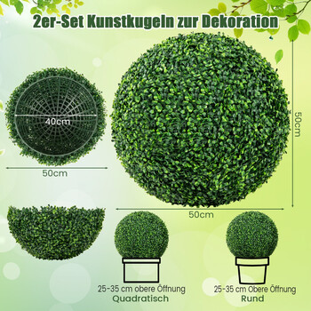 Costway Σετ 2 Τεχνητών Σφαιρών Πυξάρι από Υψηλής Ποιότητας PE για Εσωτερική και Εξωτερική Διακόσμηση HZ10288-M