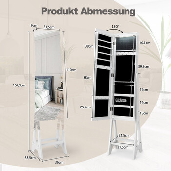 Costway  Οργανωτής Κοσμημάτων με Ολόσωμο Καθρέφτη και LED Φωτισμό JV10081WH