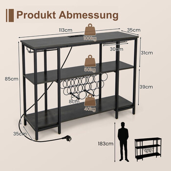 Costway  Πολυλειτουργική Κάβα Κρασιών με Ενσωματωμένο Σταθμό Φόρτισης και Βιομηχανικό Σχεδιασμό JV11142DE-GR