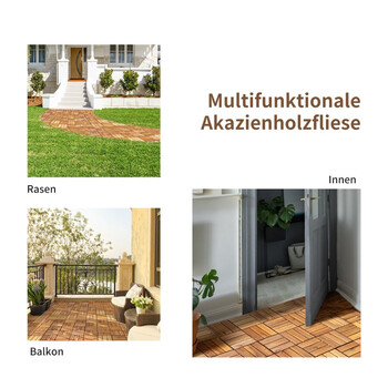 Costway Σετ 27 Διασυνδεόμενα Πλακάκια από Ξύλο Ακακίας για Ανακαίνιση Δαπέδου GX10002