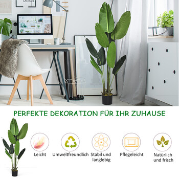 Costway Τεχνητό Φυτό Τεχνητό Πράσινο Φυτό 160 cm Τροπική Φοίνικα Τεχνητή Μονστέρα Φυτό Φίδι HZ10194