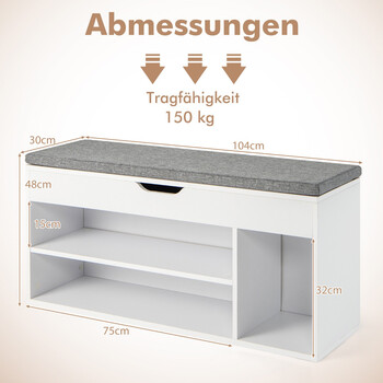 Costway  Πολυλειτουργική  Παπουτσοθήκη 104 x 48 x 30 εκ, με Κάθισμα και Αποθηκευτικό Χώρο JV11726GR