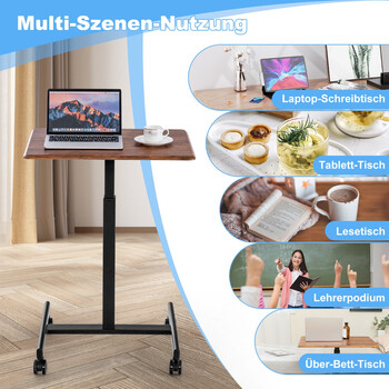 Costway  Ρυθμιζόμενο Γραφείο Laptop με Ρόδες και Μεταλλικό Σκελετό για Εργονομική Χρήση στο Σπίτι και το Γραφείο JV11347BN