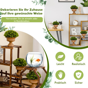 Costway Σετ 4 Τεχνητών Μίνι Φυτών σε Γλάστρες για Εσωτερικούς Χώρους με Vintage Γλαστράκια HZ10096GN-4