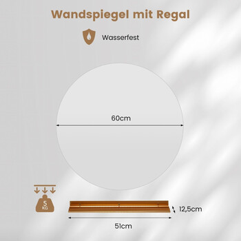 Costway Καθρέφτης Τοίχου με LED Φωτισμό και Ράφι για Μπάνιο BA8215DE