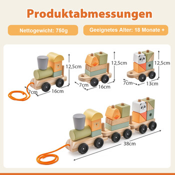 Costway  Ξύλινο Σετ Παιχνιδιού Τρένου με Ζωάκια και Αποσπώμενα Τουβλάκια TM10075