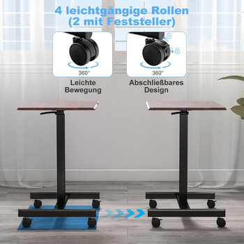 Costway  Ρυθμιζόμενο Γραφείο Laptop με Ρόδες και Μεταλλικό Σκελετό για Εργονομική Χρήση στο Σπίτι και το Γραφείο JV11347BN