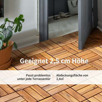 Costway Σετ 27 Διασυνδεόμενα Πλακάκια από Ξύλο Ακακίας για Ανακαίνιση Δαπέδου GX10002