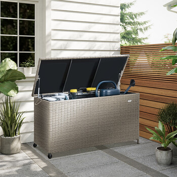 BAKAJI  Κουτί Αποθήκευσης Κήπου Πολυρατάν Αδιάβροχο με 2 Ρόδες Κρέμα  02841915