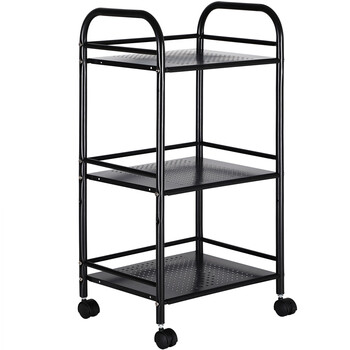 BAKAJI  Καρότσι Αισθητικής 3 Ράφια σε Μαύρο Μέταλλο 4 Ρόδες Έπιπλο Μπάνιου Εξοικονόμησης Χώρου  02822686
