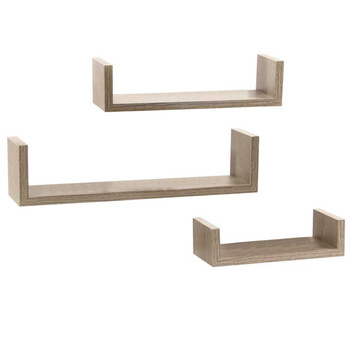 BAKAJI  Σετ 3 Μοντέρνα Ράφια Τοίχου Σχεδιασμού με Άκρα Ράφι Δρυς  02840354