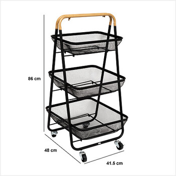 Τροχήλατο Μεταλλικό Τρόλεϊ Κουζίνας 3 Επιπέδων 48 x 41,5 x 86 cm Μαύρο 190097 5Five Simply Smart