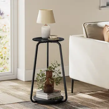 Βοηθητικό Τραπεζάκι Φ30x55cm Μαύρο Μάρμαρο LET287B58 VASAGLE