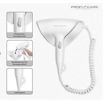 Συμπαγές Επιτοίχιο Πιστολάκι Μαλλιών 1800W PC-HT3044 ProfiCare